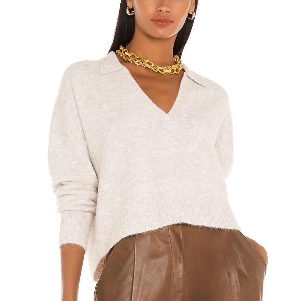 Central Park West Cream V-Neck Sweater